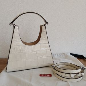STAUD Mini Rey Croc Embossed Leather Crossbody Convertible Bag
